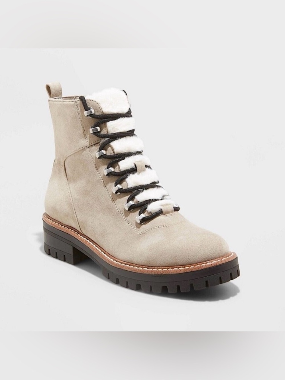 A New Day Leighton Sherpa Tongue Hiking Boots Tan Taupe Size 9